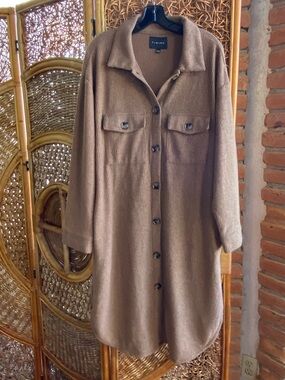 Timing Bohemian Ribbed Mid Length Sweater Cover Up, Kimono in Camel Side Pockets